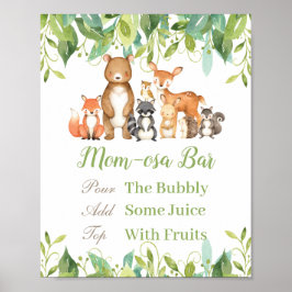 Woodland Animals Greenery Baby shower Momosa Bar Poster