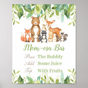 Woodland Animals Greenery Baby shower Momosa Bar Poster