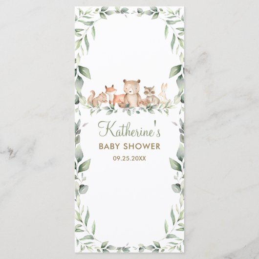 Woodland Animals Greenery Baby shower Party Menu (Achterkant)