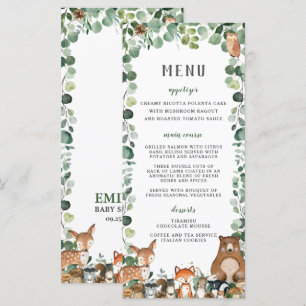 Woodland Animals Greenery Baby shower Party Menu
