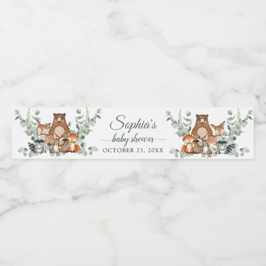 Woodland Animals Greenery Baby shower Water Labels Waterfles Etiket (Enkel label)