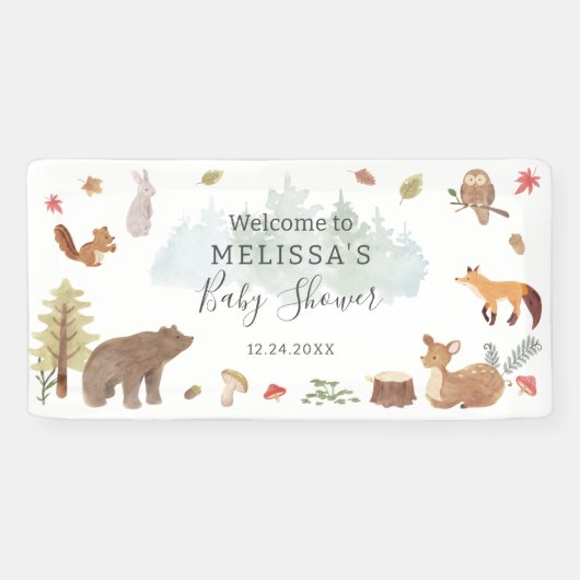 Woodland Animals Greenery Baby shower Welcome Spandoek (Horizontaal)