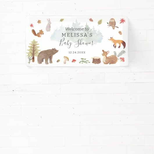 Woodland Animals Greenery Baby shower Welcome Spandoek (Insitu)