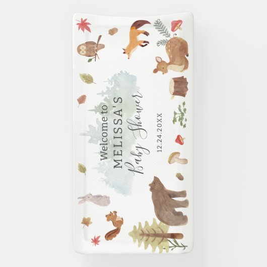 Woodland Animals Greenery Baby shower Welcome Spandoek (Verticaal)