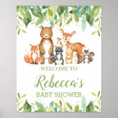 Woodland Animals Greenery Baby shower Welkomstbord Poster (Voorkant)