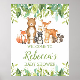 Woodland Animals Greenery Baby shower Welkomstbord Poster