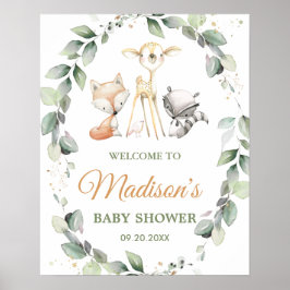 Woodland Animals Greenery Baby shower Welkomstbord Poster