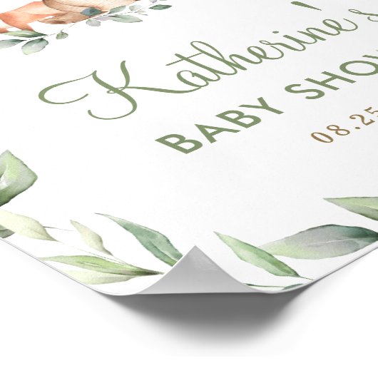 Woodland Animals Greenery Baby shower Welkomstbord Poster (Hoek)