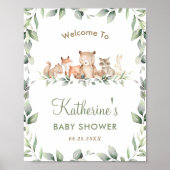Woodland Animals Greenery Baby shower Welkomstbord Poster (Voorkant)