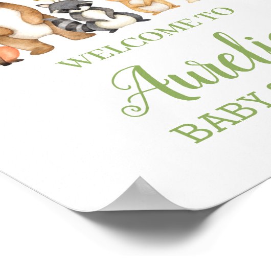 Woodland Animals Greenery Baby shower Welkomstbord Poster (Hoek)