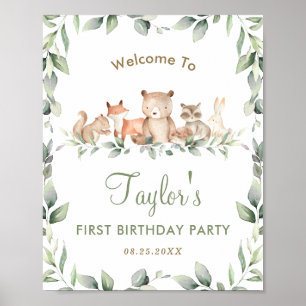 Woodland Animals Greenery Birthday Welkomstbord Poster
