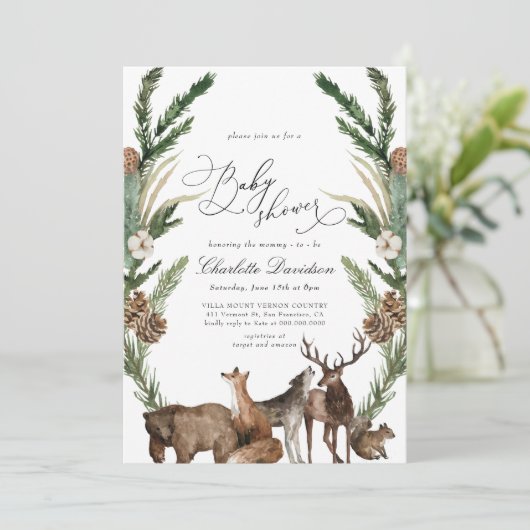 Woodland Animals Greenery Boy Baby shower Kaart (Staand voorkant)
