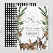 Woodland Animals Greenery Boy Baby shower Kaart (Voorkant / Achterkant)