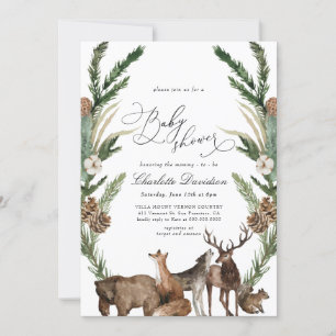 Woodland Animals Greenery Boy Baby shower Kaart