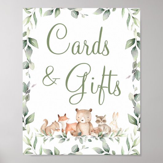 Woodland Animals Greenery Cards & Gifts Tabletop Poster (Voorkant)