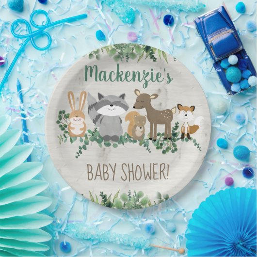 Woodland Animals Greenery Cute Baby shower Papieren Bordje (Feest)