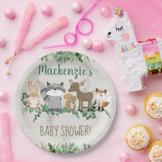 Woodland Animals Greenery Cute Baby shower Papieren Bordje (Feest)