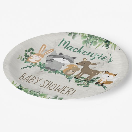 Woodland Animals Greenery Cute Baby shower Papieren Bordje (Gekanteld)