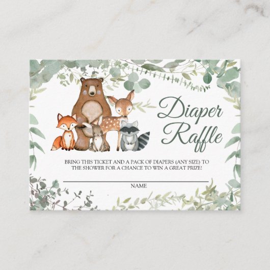 Woodland Animals Greenery Diaper Raffle Card Informatiekaartje (Voorkant)