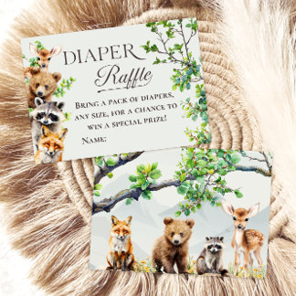 Woodland Animals Greenery Diaper Raffle Card Informatiekaartje