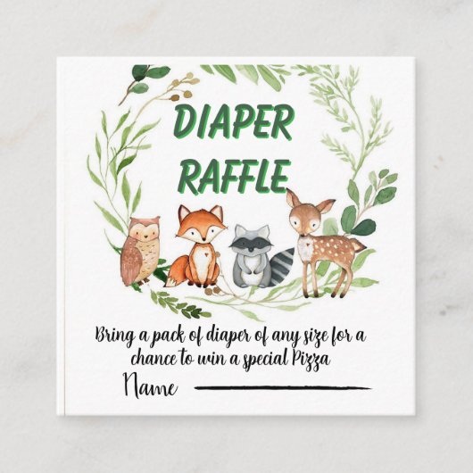 Woodland animals greenery diaper raffle informatiekaartje (Voorkant)