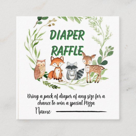 Woodland animals greenery diaper raffle informatiekaartje (Voorkant)