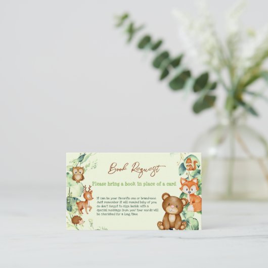 Woodland Animals Greenery Eucalyptus Book Request Visitekaartje (Staand voorkant)
