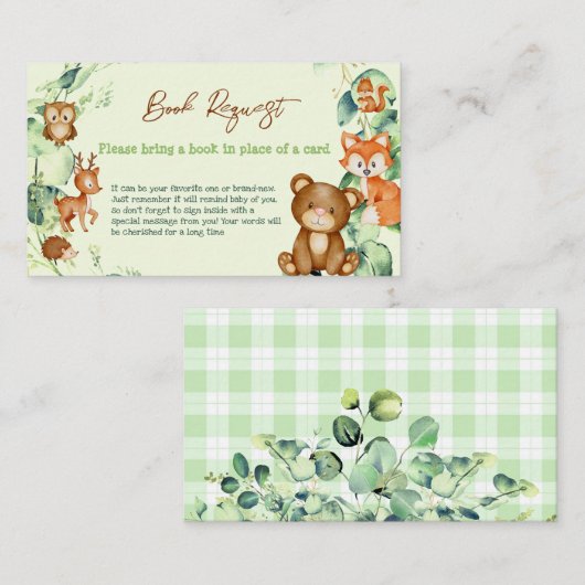 Woodland Animals Greenery Eucalyptus Book Request Visitekaartje (Voorkant / Achterkant)