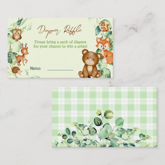 Woodland Animals Greenery Eucalyptus Diaper Raffle Informatiekaartje (Voorkant / Achterkant)