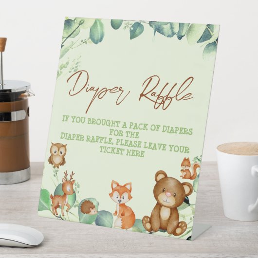 Woodland Animals Greenery Eucalyptus Diaper Raffle Reclamebord Met Voetstuk (Insitu)