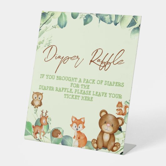 Woodland Animals Greenery Eucalyptus Diaper Raffle Reclamebord Met Voetstuk (Voorkant)