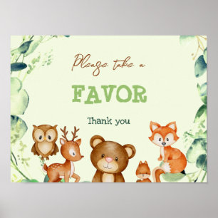 Woodland Animals Greenery Eucalyptus Favor Poster