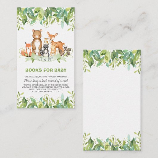 Woodland Animals Greenery Forest Boy brengt een bo Informatiekaartje (Voorkant / Achterkant)