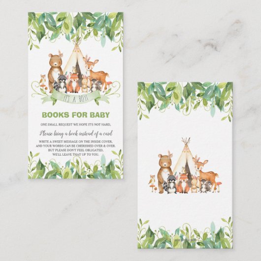 Woodland Animals Greenery Forest Boy brengt een bo Informatiekaartje (Voorkant / Achterkant)