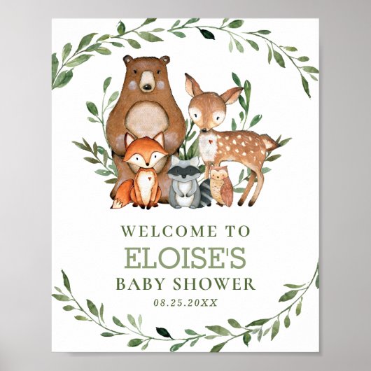 Woodland Animals Greenery Forest Welcome Sign Poster (Voorkant)