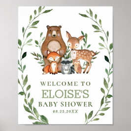 Woodland Animals Greenery Forest Welcome Sign Poster
