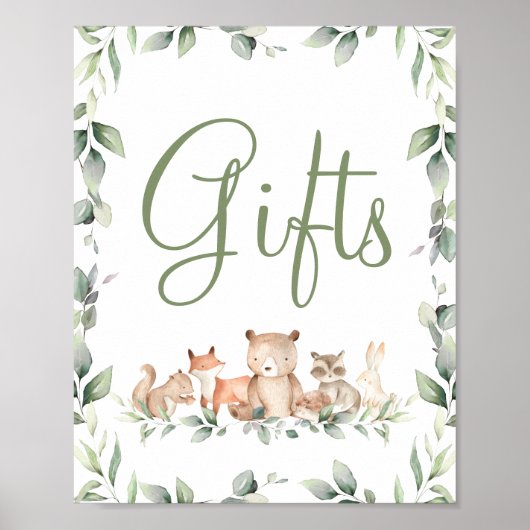 Woodland Animals Greenery Gifts Party Tabletop Poster (Voorkant)