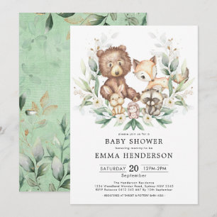 Woodland Animals Greenery Gold Neutral Baby shower Kaart