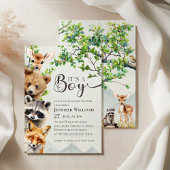 Woodland Animals Greenery It’s a Boy Baby Shower Kaart