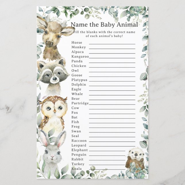 Woodland Animals Greenery Naam Baby Animal Game (Voorkant)