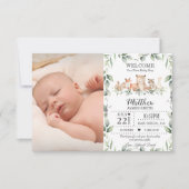 Woodland Animals Greenery New Baby Boy Foto Birth Aankondiging (Voorkant)