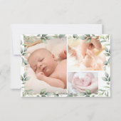 Woodland Animals Greenery New Baby Boy Foto Birth Aankondiging (Achterkant)