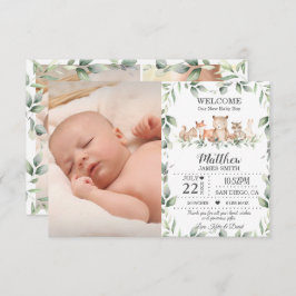 Woodland Animals Greenery New Baby Boy Foto Birth Aankondiging