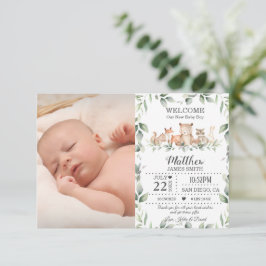 Woodland Animals Greenery New Baby Boy Foto Birth Aankondiging