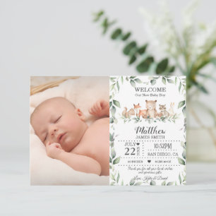 Woodland Animals Greenery New Baby Boy Foto Birth Aankondiging