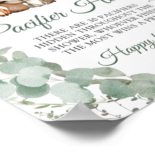 Woodland Animals Greenery Pacifier Hunt Game Sign Poster (Hoek)