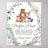 Woodland Animals Greenery Pacifier Hunt Game Sign Poster (Voorkant)