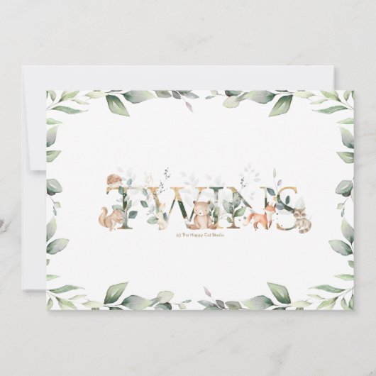 Woodland Animals Greenery Twin Neutraal Baby showe Kaart (Achterkant)