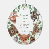 Woodland Animals Greenery Wreaty 1e Kerstmis Cer Keramisch Ornament (Links)
