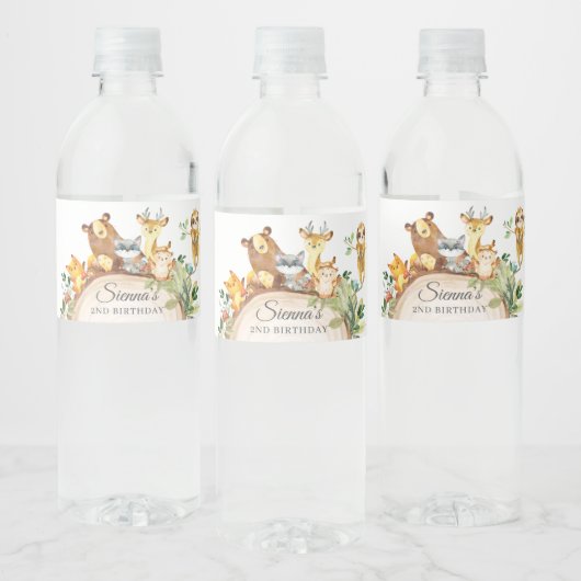 Woodland Animals GreenGenery Baby shower 1e Verjaa Waterfles Etiket (Flessen)